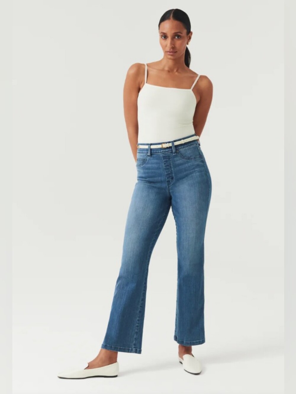 spanx crop kick flare jeans vintage indigo